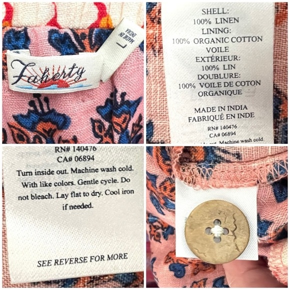 Faherty Grace Maxi Dress Bali Bloom Linen Size L - Picture 13 of 15